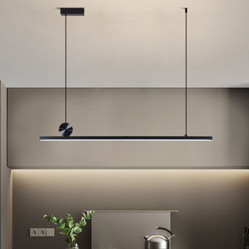 1-Light Linear Island Lighting Fixtures Black Modern Style Aluminum Hanging Lamps