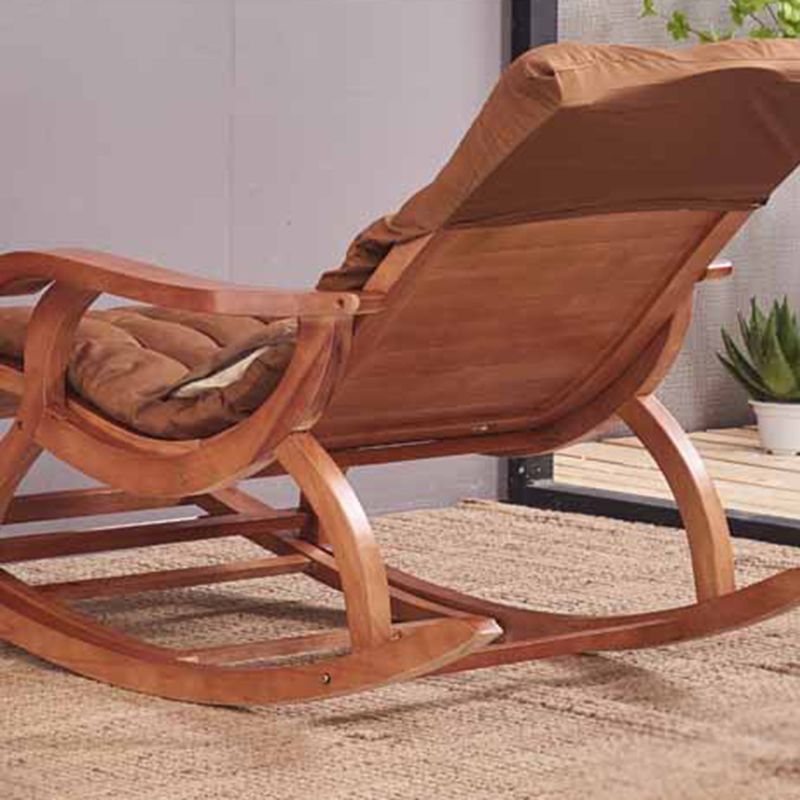 Traditional Rocking Chair Rubber Wood Solid Color Trapezoidal Back Indoor Rocking Chair