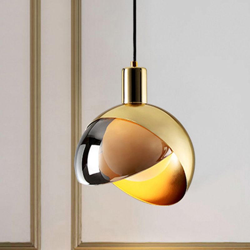 Gold 1 Light Hanging Pendant Light Farmhouse Metallic Double-Dome Suspension Lighting for Bedroom