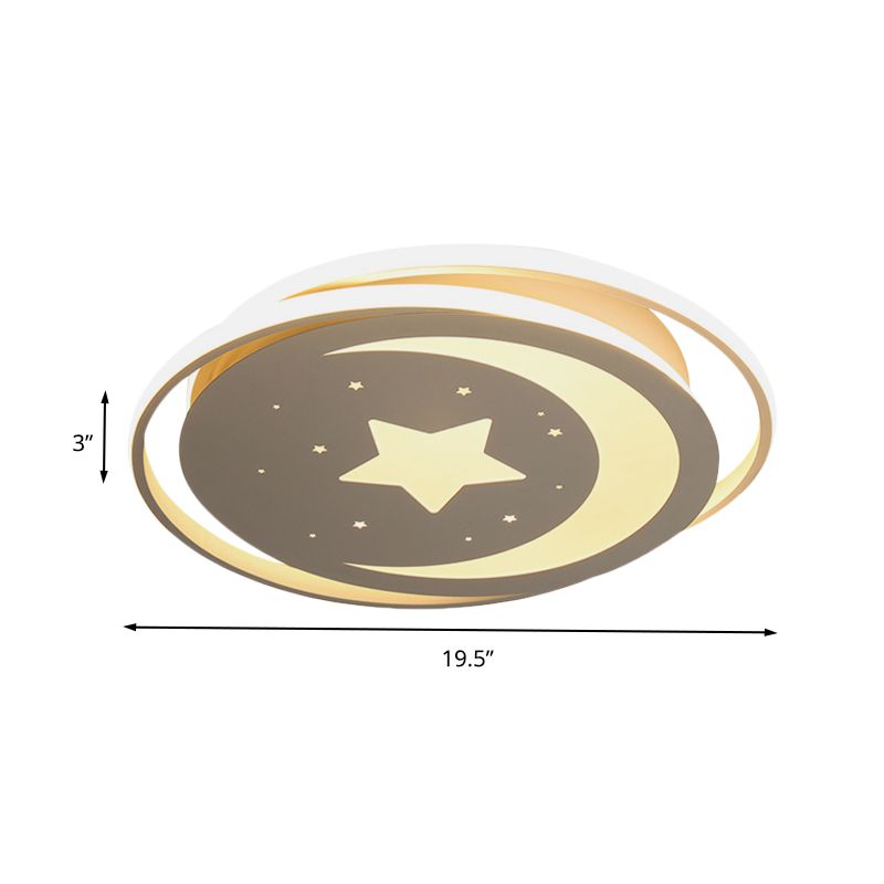 Acrylic Moon and Stars Flush Light Modern LED White Ceiling Flush Mount in White/Warm Light, 16"/19.5" Width