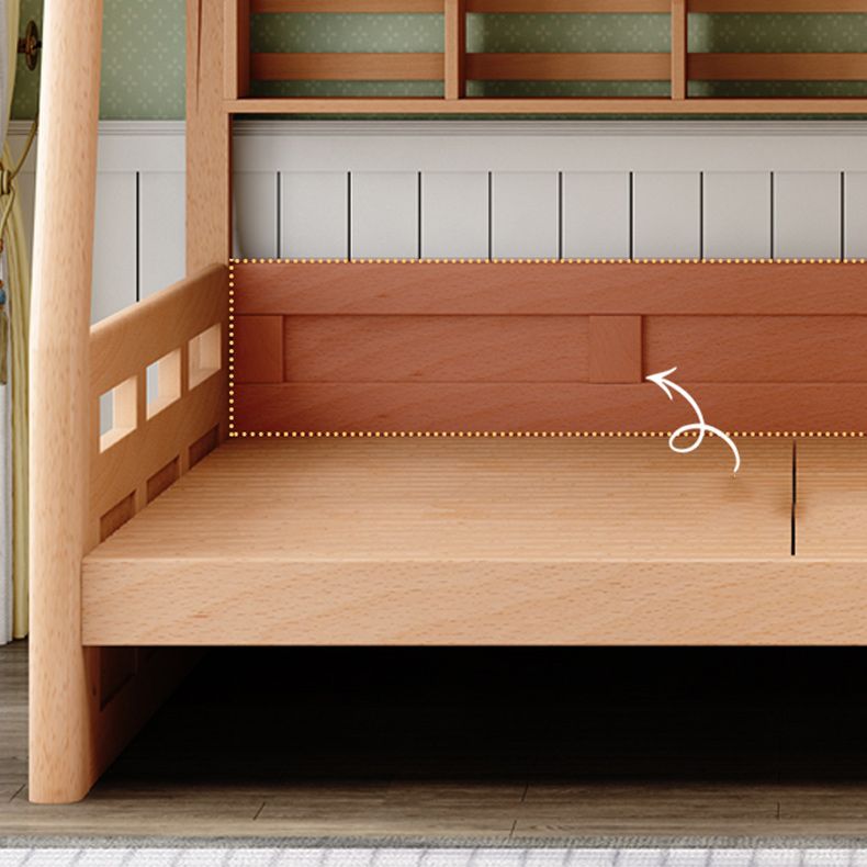 Natural Solid Wood Kids Bed Natural Bunk Bed with Guardrail and Mattress