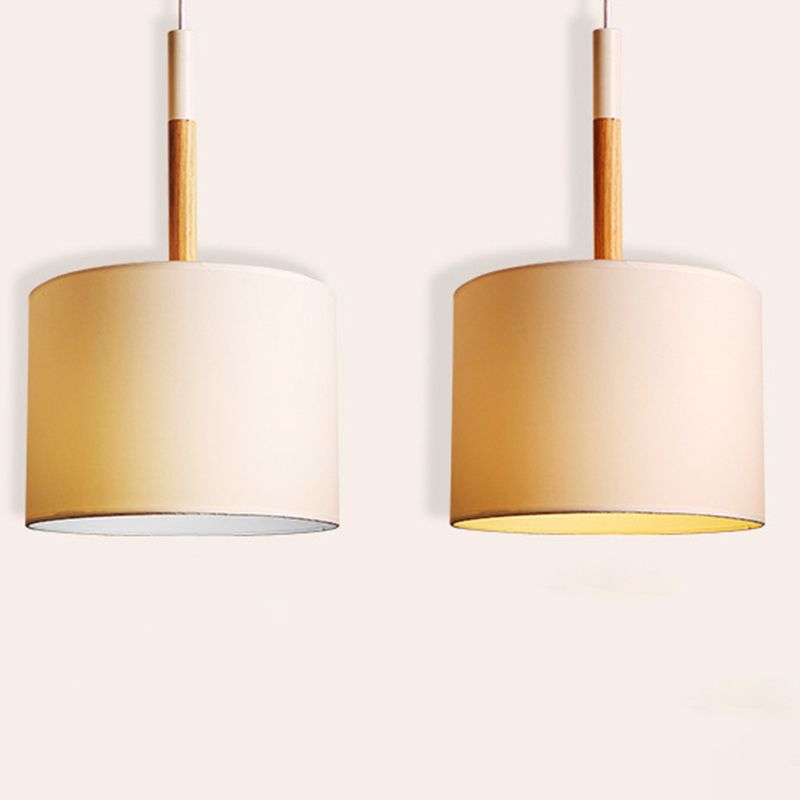 Drum Fabric Shade Pendant Hanging Lamp Modern Minimalist 1 Light Bedroom Hanging Ceiling Light