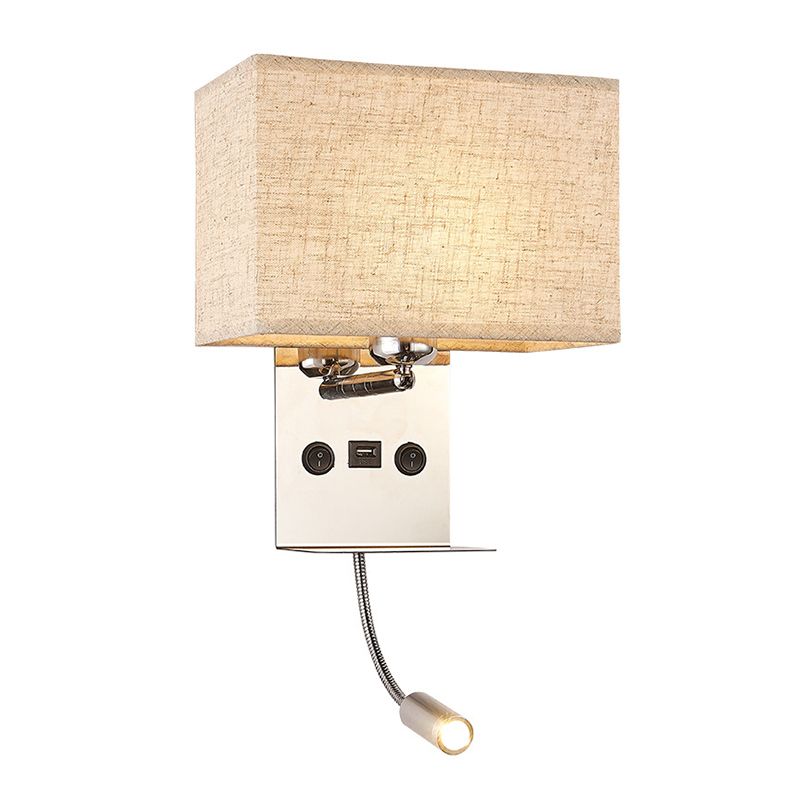 Modern Wall Sconce Metal Rectangle Shape Wall Light with Fabric Shade for Study