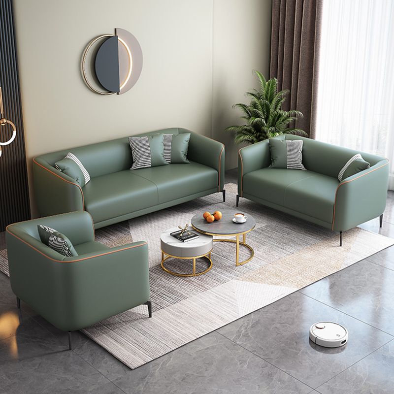 Sloped Arm Faux Leather Sofa Nordic 26" H Seating with Single Cushion