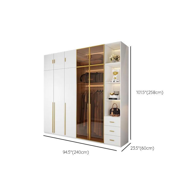 Modern Freestanding Wardrobe Wood Frame Wardrobe with Tempered Glass Doors