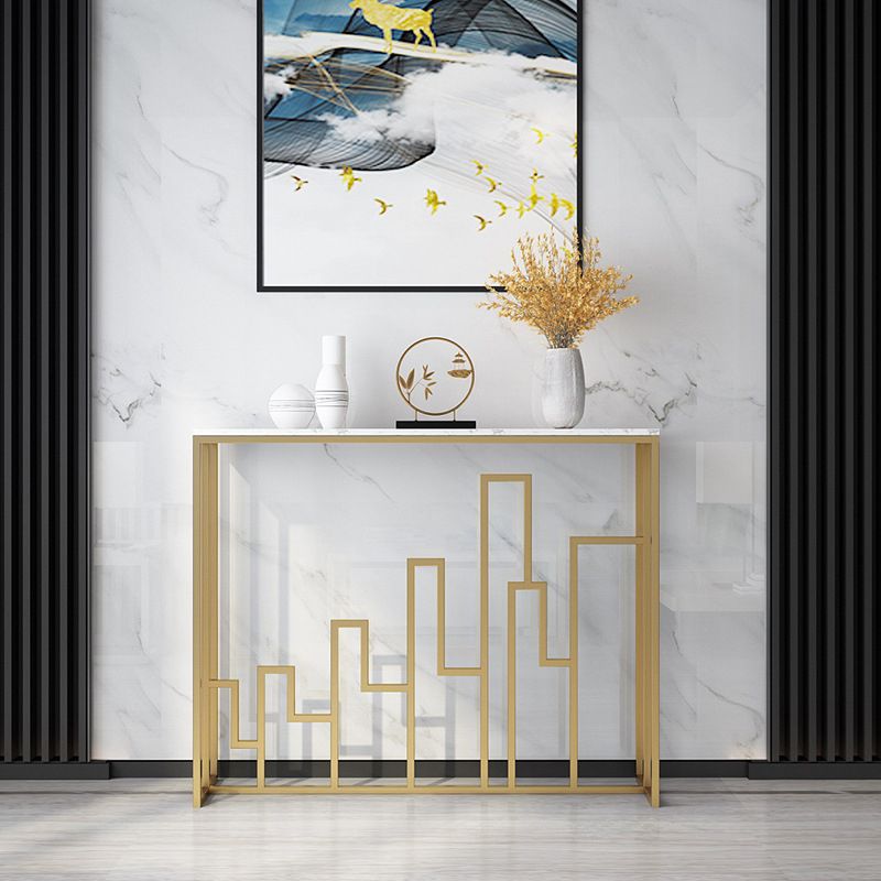 11.81" W Contemporary Console Accent Table Antique Finish Sofa Console Table in Marble