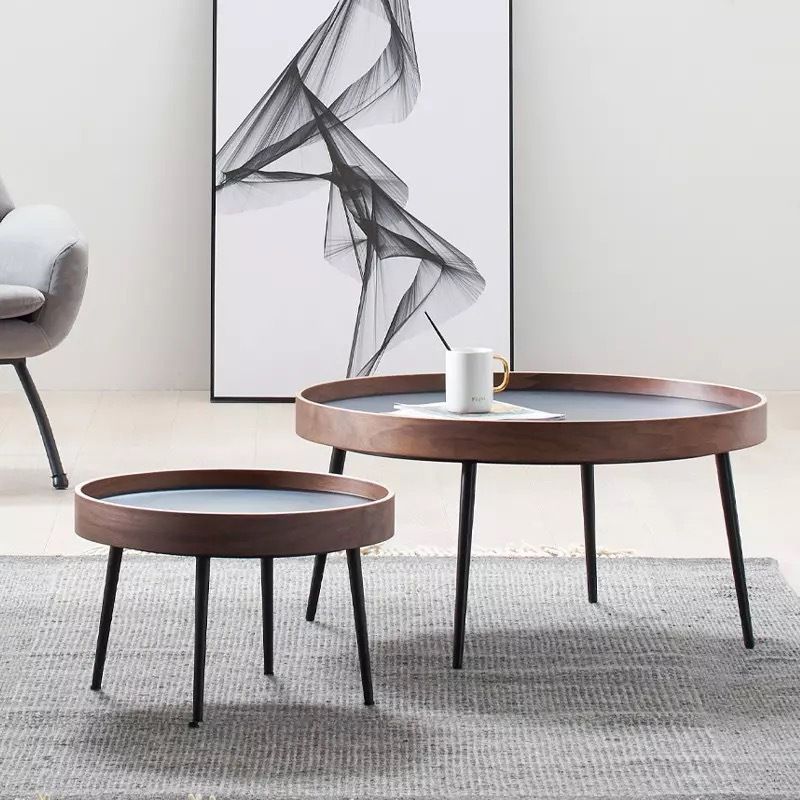 Round Coffee Table with Wood Accents 4 Legs Modern Coffee Cocktail Table