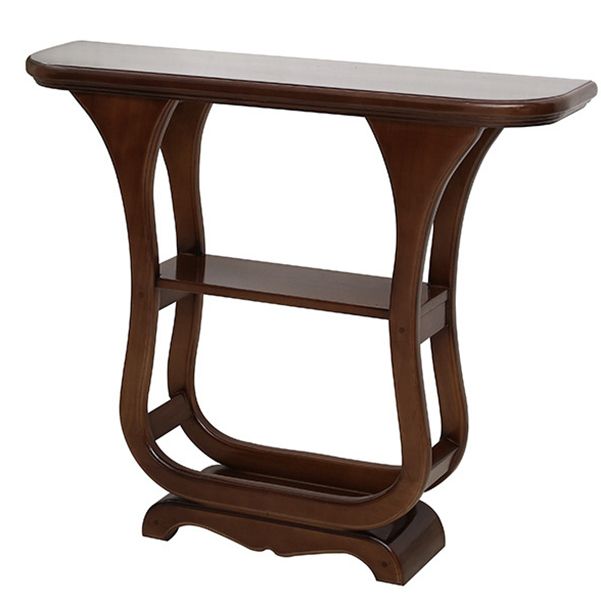 33.46" Tall Half Moon Accent Table Solid Wood Console Table with Shelves