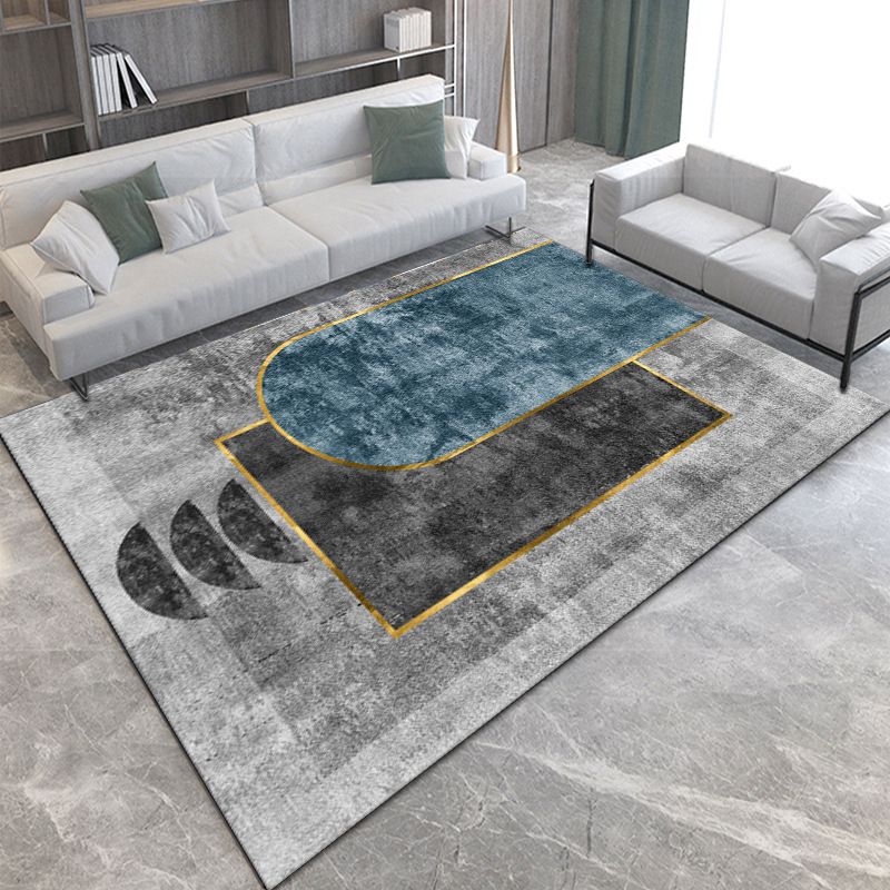 Gray Modern Rug Polyester Abstract Print Rug Non-Slip Backing Rug for Home Decor