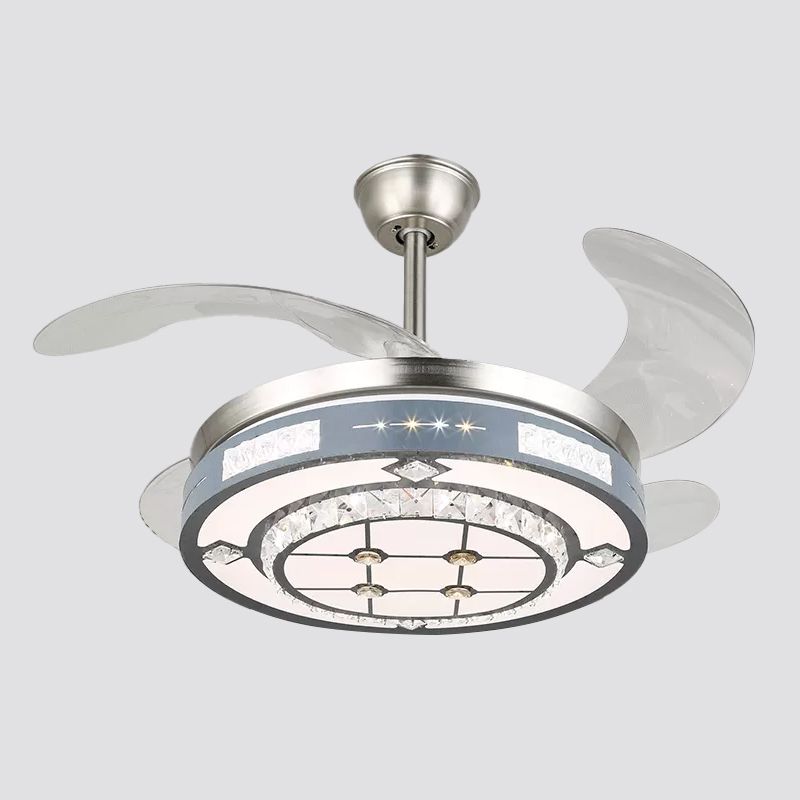 Runde Hanging Lüfterlampenlampe Moderne Kristall 19 "breites LED Silber Semi Flush Mount Light, 4 Klingen