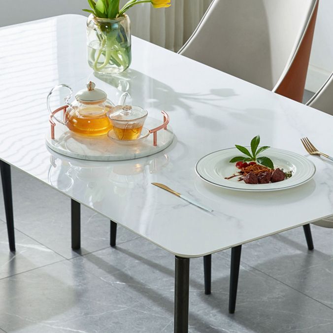 Contemporary Rectangular Stone Dining Table with 4 Steel Fool
