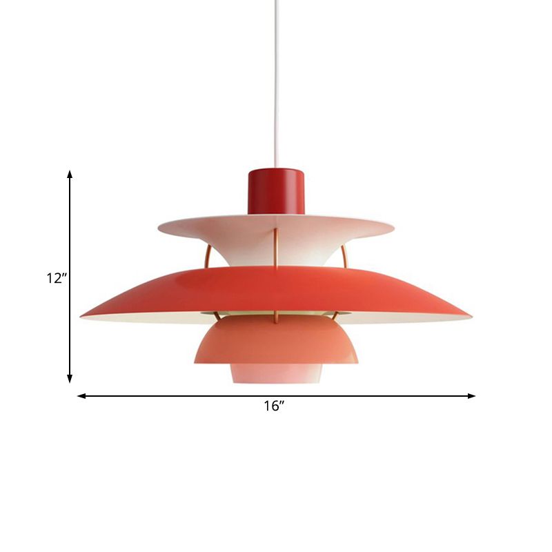 3 Layers Pendant Light with Flared Shade Macaron Style Aluminum 1 Light Black/Gray Hanging Lamp, 12"/16" Wide