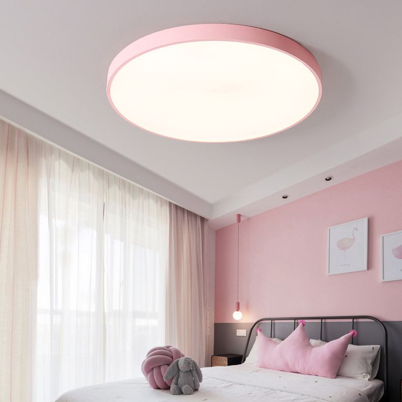 Lampada da soffitto a LED di forma rotonda moderna Macaroon Iron 1 Light Flush Mount per sala da pranzo
