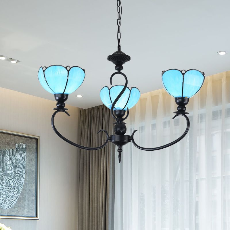 Scalloped Chandelier 3/5/6/8 Lights Blue/Blue and Clear Glass Baroque Pendant Lamp for Dining Room