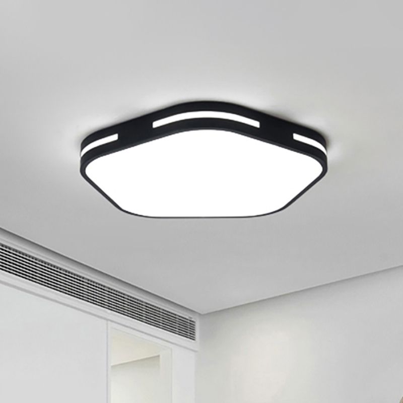 Bedroom LED Flush Ceiling Light Black/White Flush Mount Lamp with Pentagram Acrylic Shade, 15"/18.5" Width