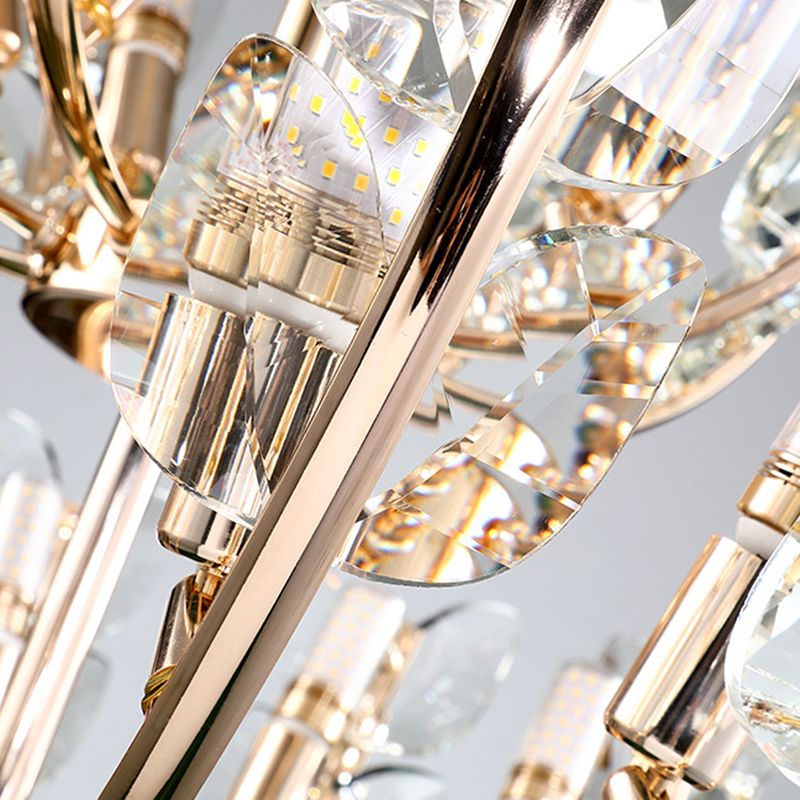 Modernismo brazo curvo colgante de techo de techo cristal de hoja 8/10 lámpara de araña de comedor en latón cepillado, 18 "/21.5" de ancho