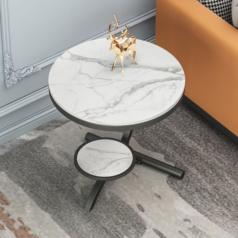 Modern Double Tier Minimalist End Table Abstract Round Corner Table