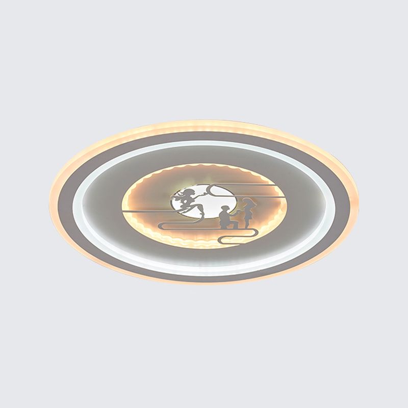 Circle Acrylic Flush Mount Lighting Minimalist LED White Flush Lamp Fixture with Lovers Pattern