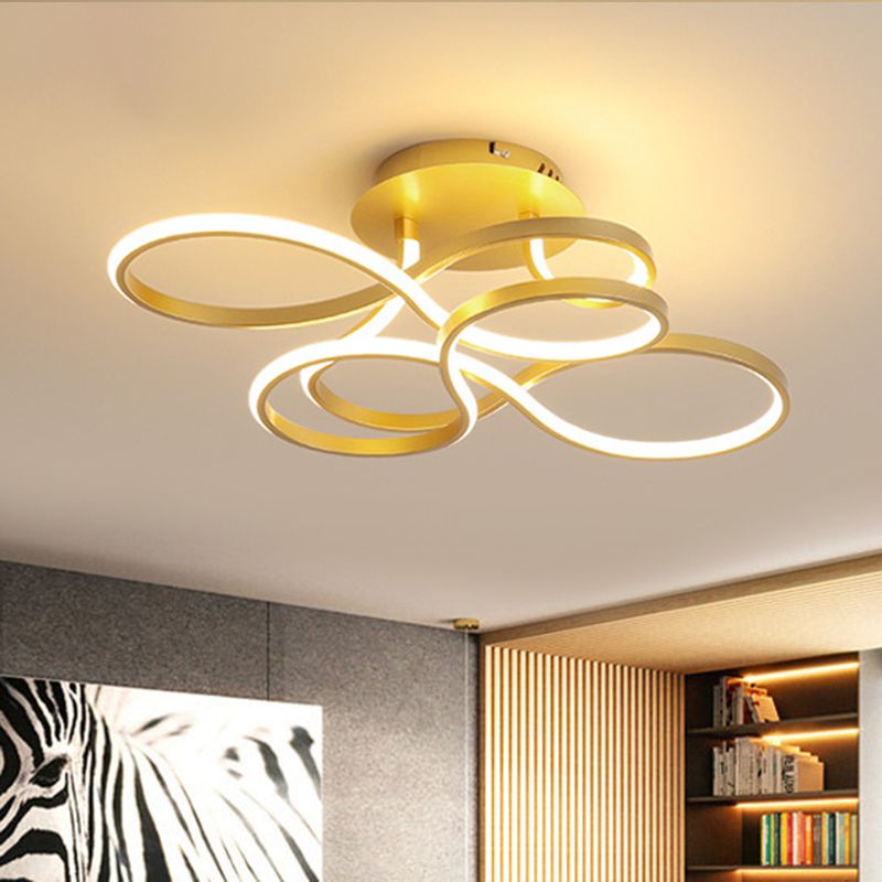 Metallic Twisted Line Flush Mount Simplicity White/Brass/Gold LED Close to Ceiling Lighting, White/3 Color Light