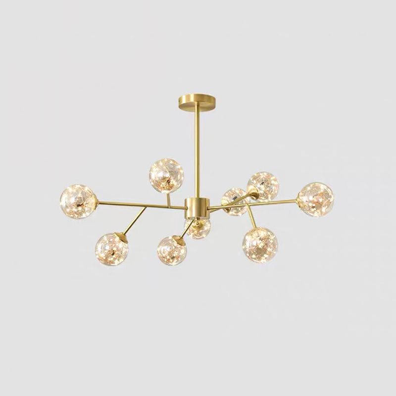 Sala de estar en forma de rama lámpara de lámpara LECHE METALIC MODERNIC Luz colgante con sombra de vidrio de esfera