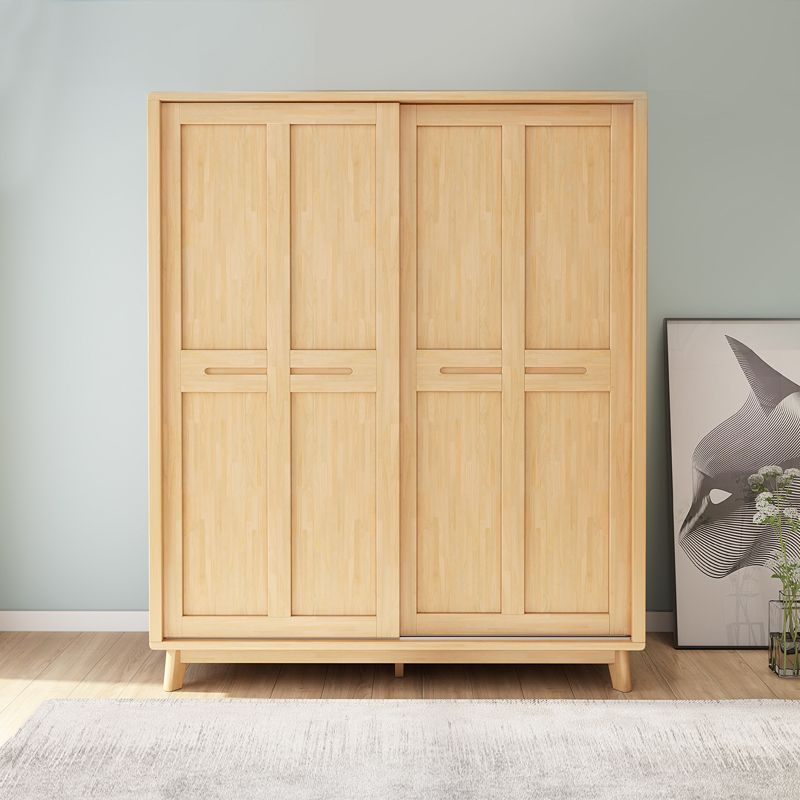Freestanding Solid Wood Wardrobe Modern Wardrobe Armoire with 2 Doors and 1 Drawer