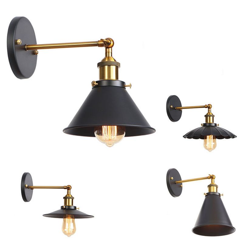 Schwarze geometrische Wandlampe im industriellen Retro -Schmiedeeisen -Wandlicht für Innenräume
