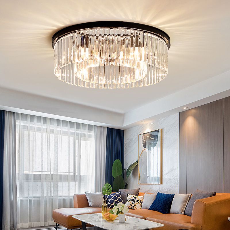 Modern Flush Mount Lamp Round Ceiling Lighting with Crystal for Living Room