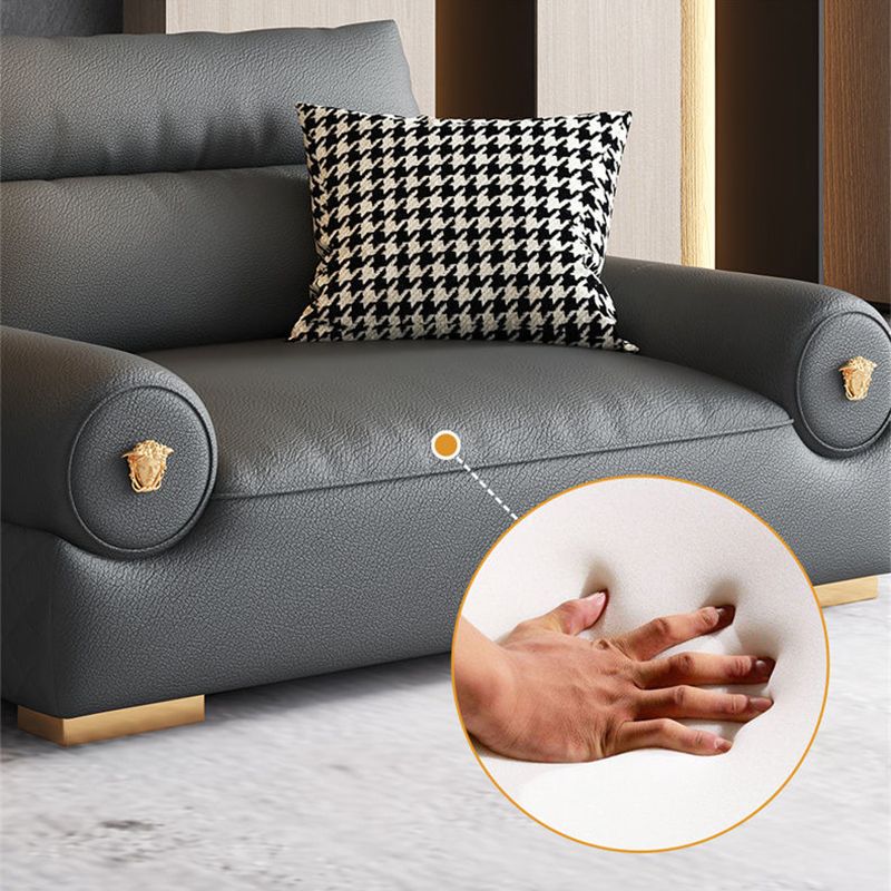 Stain Resistant Faux Leather Round Arm Sofa Standard Sofa with Sewn Pillow Back