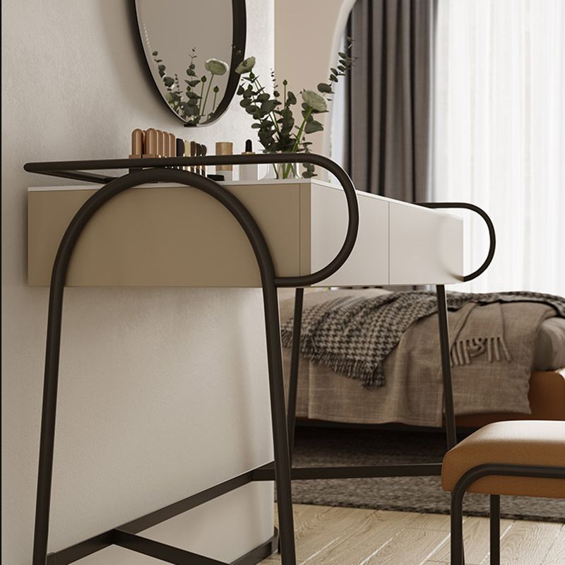 Stone Top Mirrored Make-up Vanity Metal Dressing Table Set with Stool