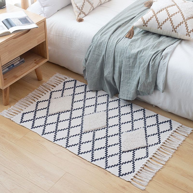 Multicolor Diamond Patterned Rug Cotton Funky Rug Machine Washable Pet Friendly Carpet for Bedroom