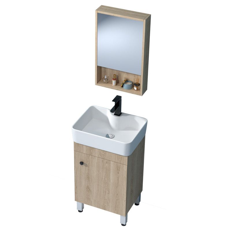 Mirror Vanity Wood Freestanding Rectangle 2 Doors Bathroom Vanity with Single Sink