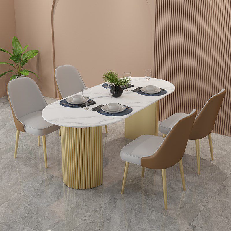 Oval Shape Fixed Dining Table Luxury Double Pedestal Table for Dining Room