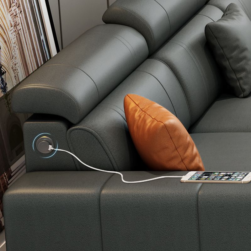 Dark Grey Faux Leather Sectional with Square Arm for Living Room