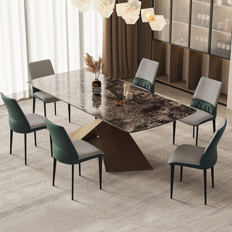 Chaises de salle à manger industrielles en métal, chaise sans accoudoirs en similicuir pour usage domestique (Ensemble de 2)