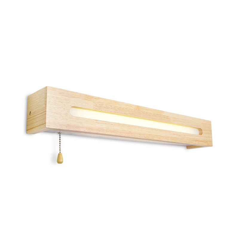Lampe rectangulaire de lampe de vanité moderne en bois de 18 "/21,5" de large 1 tête applicable mural beige lumière avec diffuseur et chaîne de traction