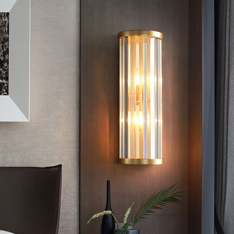 Modernist Stylish Metal Sconce Lighting 2 Lights Cylinder Wall Light Fixture with Crystal Pipe in Gold Finish