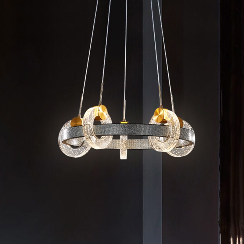 Bubble Crystal Black Chandelier Multi ring 5 têtes luxueuses Éclairage suspendu luxueux