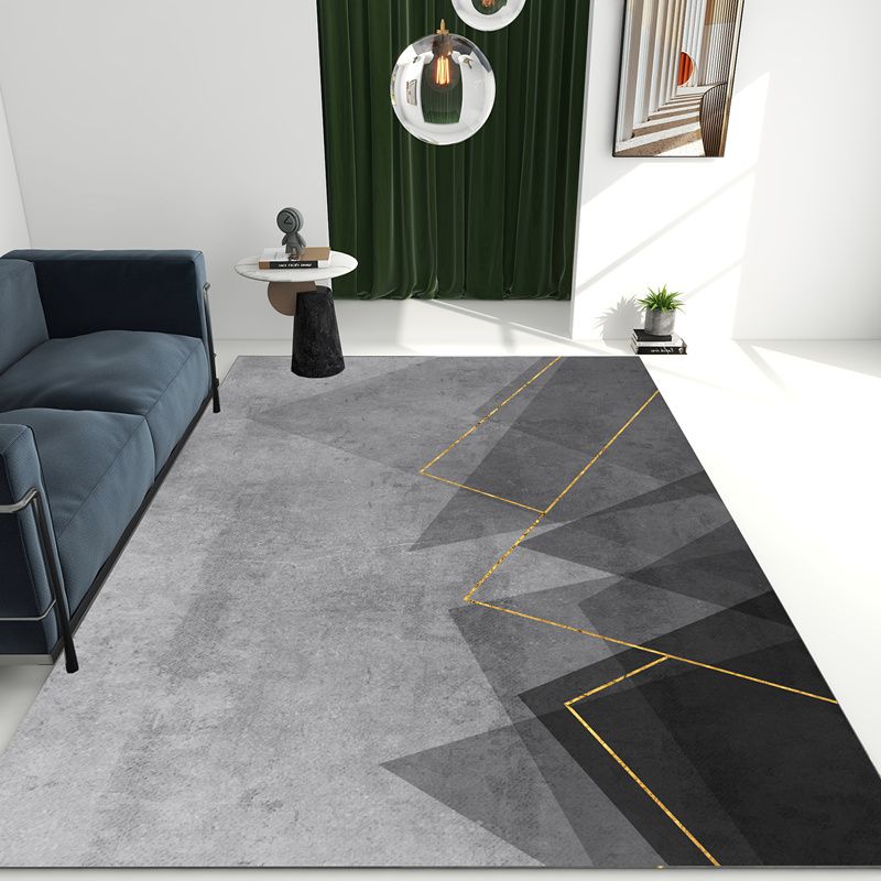 Grey Geometric Print Carpet Modern Polyester Area Rug Stain Resistant Rug for Home Decor