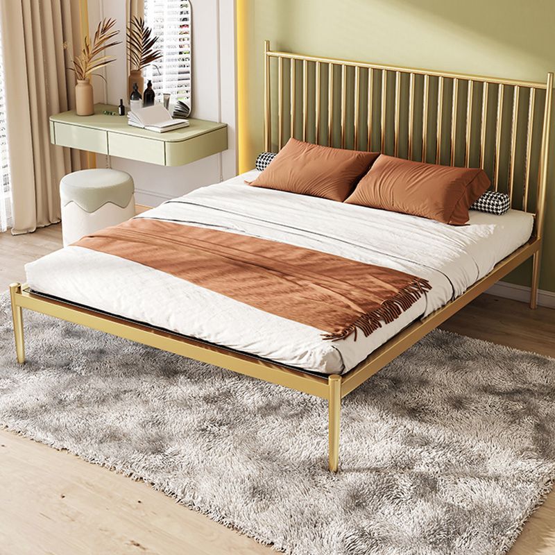 Contemporary Finish Metallic Open-Frame Bed Glam Wire-Grid Iron Bed Frame with Headboard