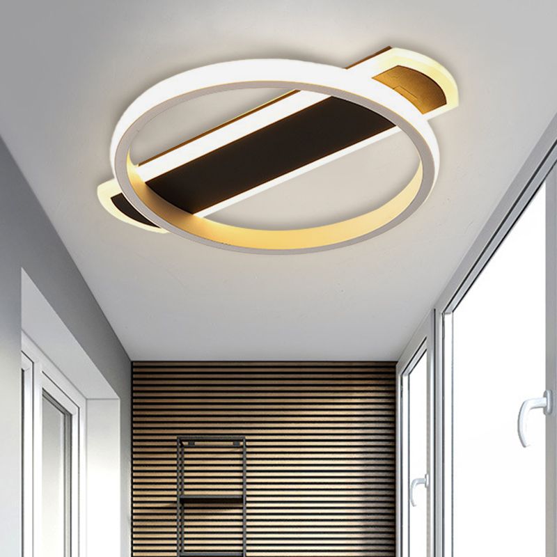 Weiß/schwarz Ring Flush Beleuchtung einfache LED Acryl Flush Deckenlampe mit Bogen Rechteck Baldachin in Warm/Weißes Licht