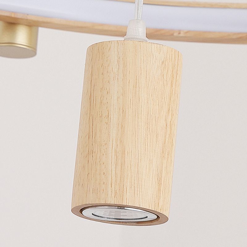 Natural Wood Circle Chandelier Simplicity LED Pendant Light with Spotlight