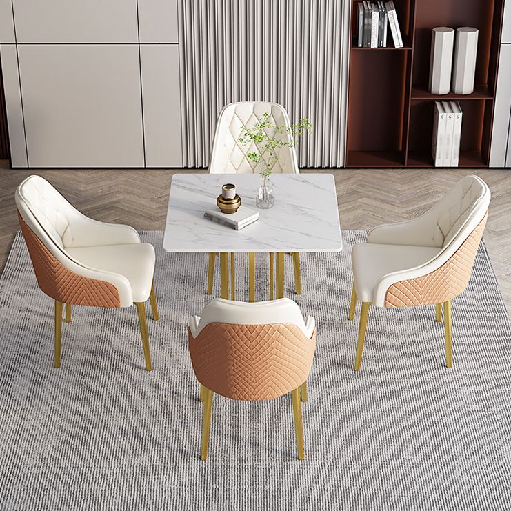 Metal Base Dining Table Glam Style White Stone Top Dining Table for Living Room