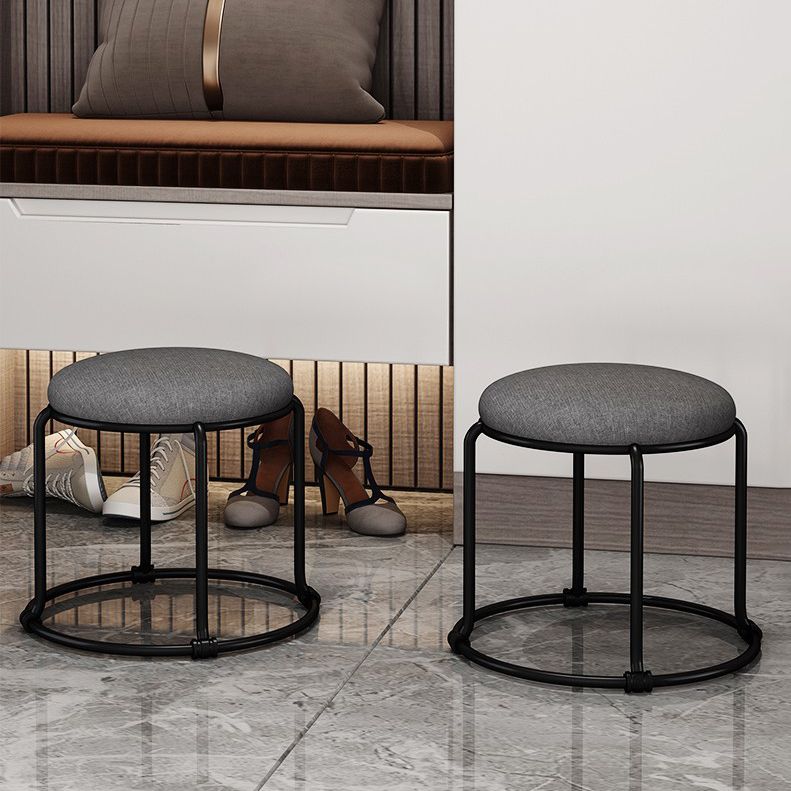 Contemporary Ottoman Fabric Upholstered Metal Frame Solid Color Round Ottoman