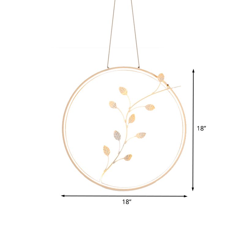 Ring Acrylic Hanging Light Minimalist LED White Suspension Lamp with Branch Deco in Warm/White Light