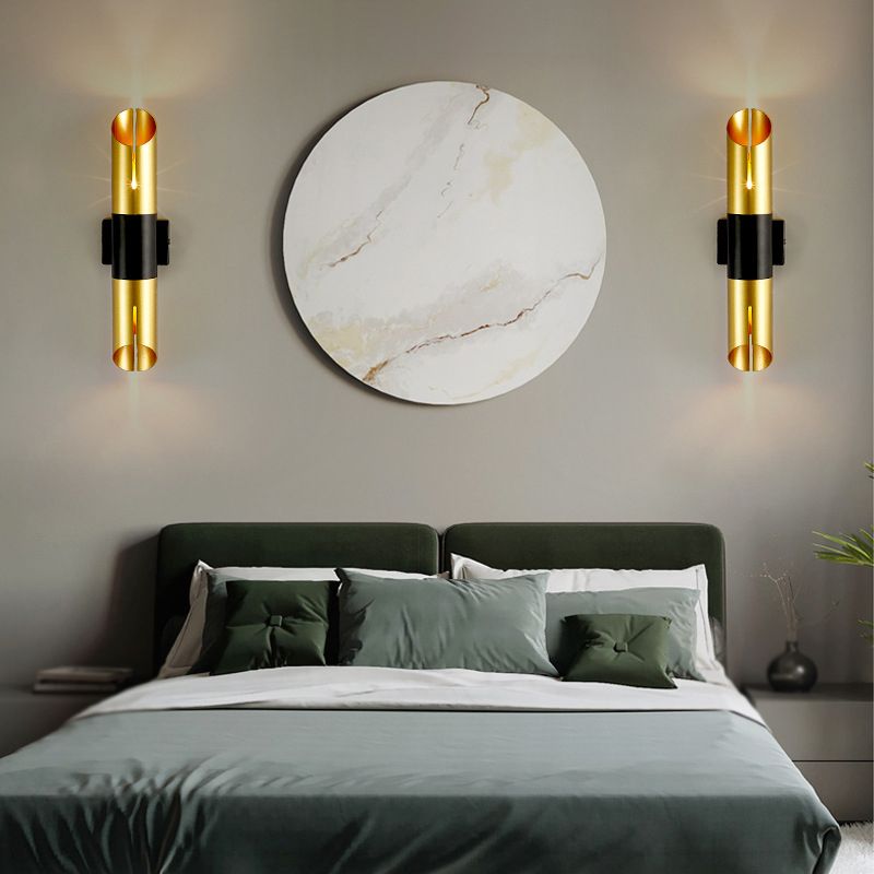 Gold Modern Wall Sconce Cylinder Shape Vanity Lamp with Metal Shade for Bathroom