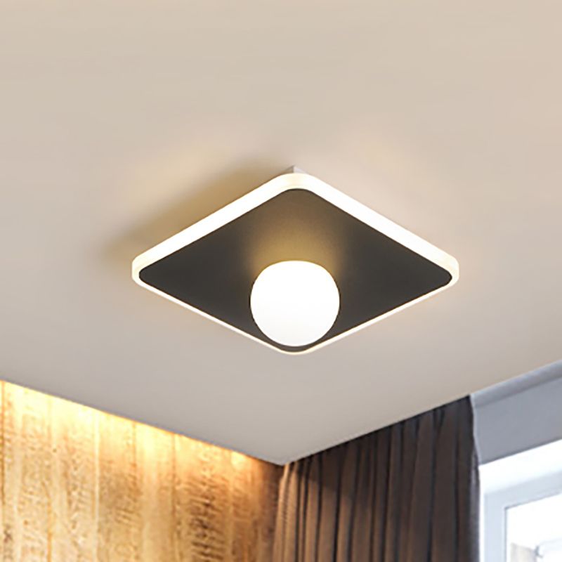 Modern Led Flush Lamp with Acrylic Shade White/Black Led Square/Rectangle Flush Mount Light in White/Warm Light