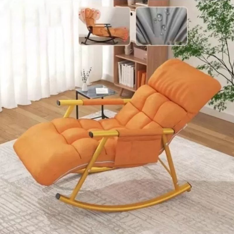 Creative Tufted Recliner Chair Solid Color Faux Leather Rocker Chair