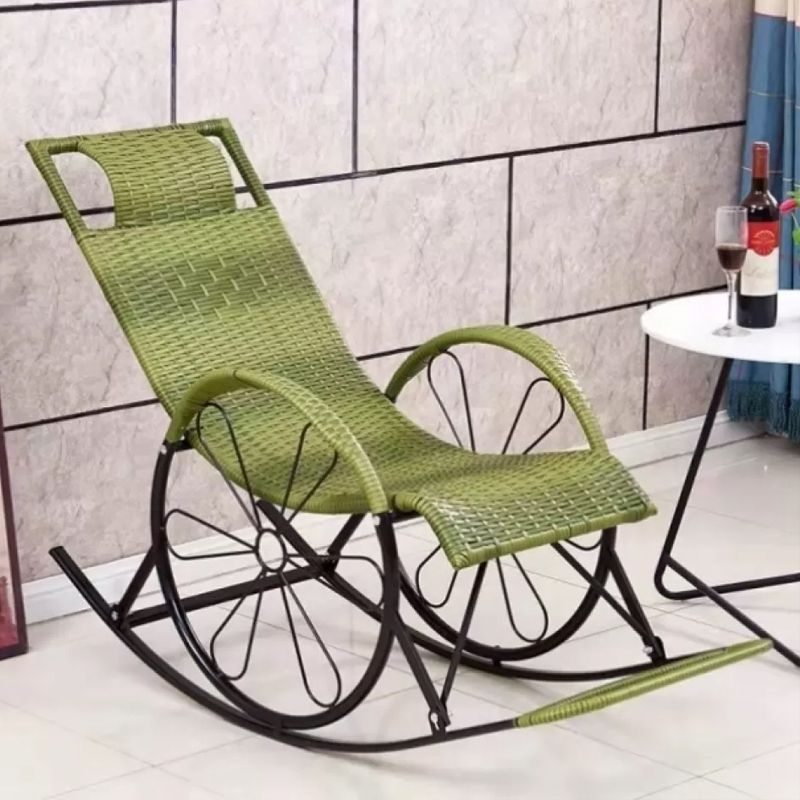 Contemporary Spindle Rattan Rocking Chair Wheel Handrail Design Metal Frame Rocker Chair