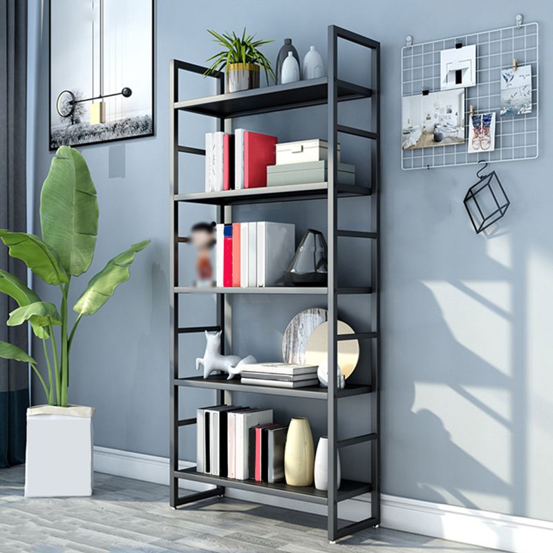 3/4/5-Shelf Iron Etagere Bookshelf Black and White Vertical Bookcase for Living Room