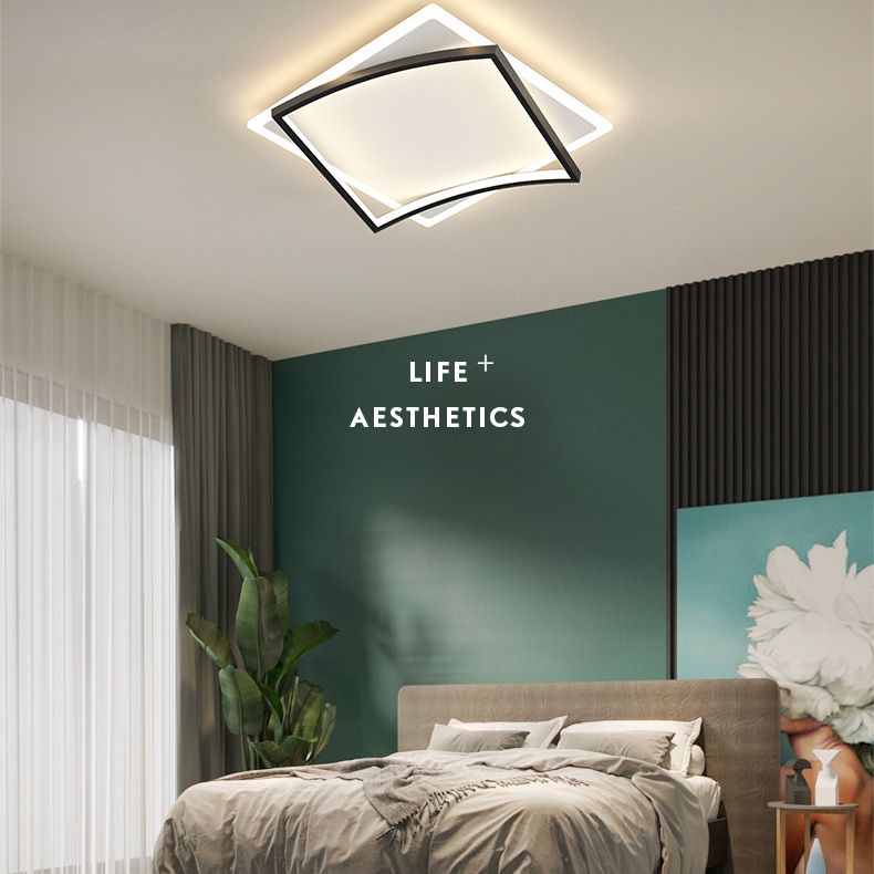 Acrylic Square Ceiling Mounted Fixture Modern Style Black-White LED Ceiling Flush Mount Light